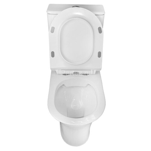 Унитаз-компакт Azario FRETTA ROUND 650х340х770 напольный, безободковый, со смывным механизмом Geberi