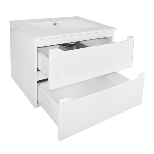 Комплект тумба Loranto Арфа NEW 60/2 610х470х545 подвесная без подсветки с раковиной LEONE AZ-7506-6