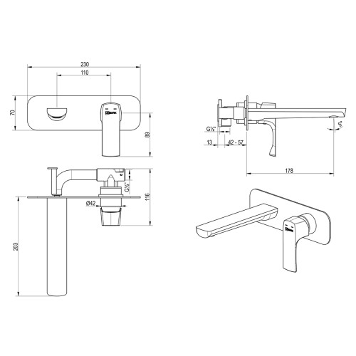 Смеситель Lemark Ursus LM7226BG для раковины встраиваемый