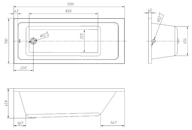 Ванна пристенная Loranto Novaro La 1700х700, ABS пластик, белая (CS00078467)
