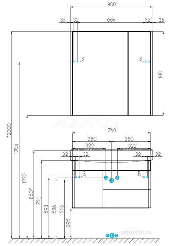 Тумба под раковину AQUATON Беверли 80 подвесная, белая (1A235501BV010)