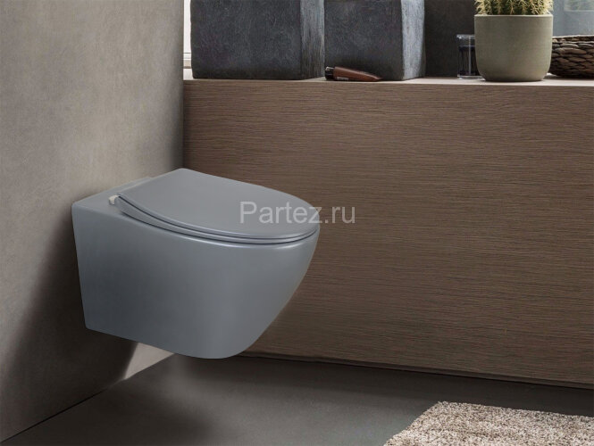 Унитаз подвесной Azario Keras 370х520х360 безободковый, с быстросъемным сиденьем микролифт, серый ма