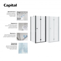 Душевая дверь Roca CAPITAL складная 90х195, толщина полотна 6мм универсальная, цвет профиля черный