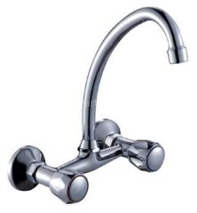 Смеситель двуручный для кухни, настенный с верхним изливом, хром