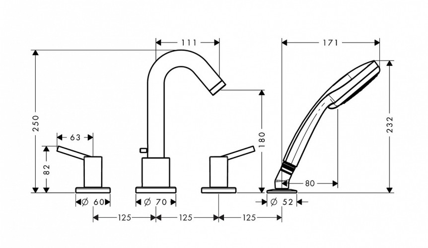 Hansgrohe 32314000 Talis Смеситель на край ванны, на 4 отверстия, 1/2