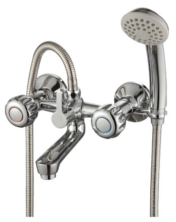 Смеситель для ванны с коротким изливом, с держателем на теле, хром