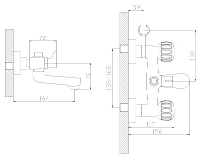 Смеситель для ванны с коротким изливом, с держателем на теле, хром