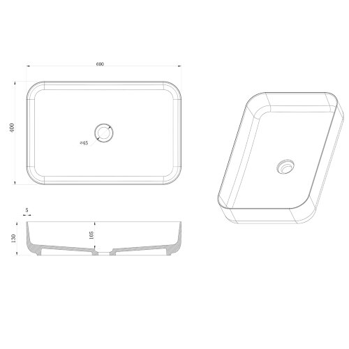Раковина AZARIO 600x400x130 накладная из искусственного камня, белая матовая (AZ-1358S)