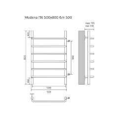 Полотенцесушитель водяной AZARIO MODENA 500/800 6 секций, боковое подключение, 1&quot;, хром (AZ08558)