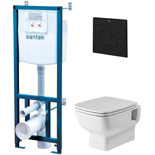 ПЭК унитаз с инсталляцией Santek Нео Rimless с сиденьем "Микролифт" и черной матовой клавишей смыва 