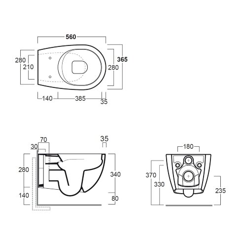Унитаз подвесной Simas Vignoni "Rimless" 365х560х340 безободковый, с креплением F85, белый (VI18bi)