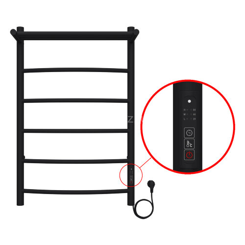 Полотенцесушитель электрический AZARIO VERONA 500/800 5 секций, с полкой, диммер справа, черный (AZ0