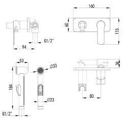 Смеситель Lemark Plus Grace LM1519C с гигиеническим душем, встраиваемый