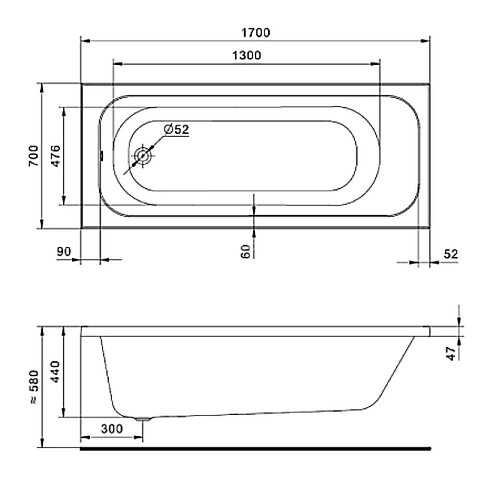 Ванна акриловая Santek Ламма 1700x700 (1WH501747)