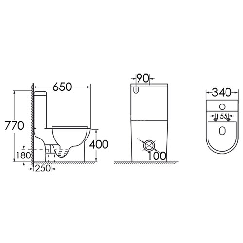 Унитаз-компакт Azario FRETTA Square N 340х650х770 напольный, безободковый, c быстросъемным сиденьем