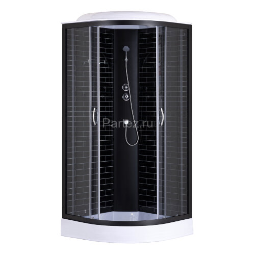 Душевая кабина Loranto 80х80х215 поддон 13см, черный кирпичный узор, прозрачное стекло 4мм, профиль черный (CS668013GB80)