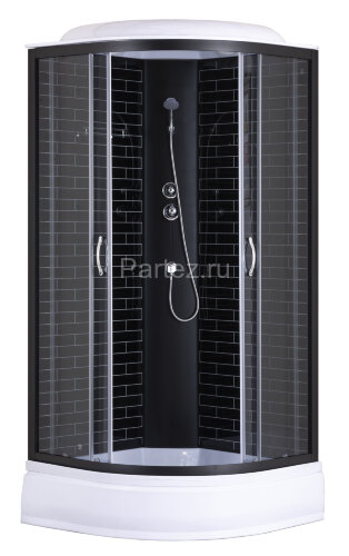 Душевая кабина Loranto 90х90х215 поддон 25 см, черный кирпичный узор, серое стекло 4мм, профиль черный (CS-6690-25GB 90)