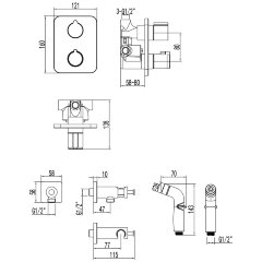 Смеситель Lemark Bronx LM3740GM с гигиеническим душем термостатический, встраиваемый