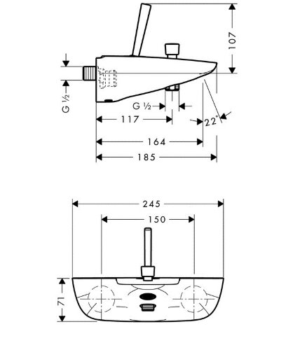 15472400 PuraVida Смеситель для ванны, однорычажный, ВМ, ½’