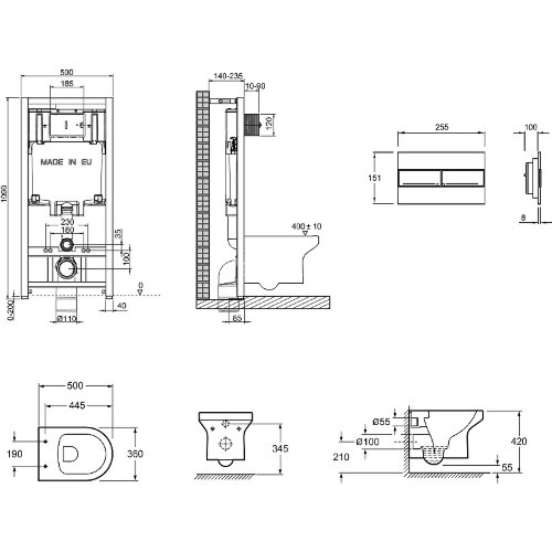 Унитаз c инсталляцией Jacob Delafon Elite сиденье тонкое микролифт, клавиша хром (E21742RU-00)