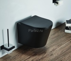 Унитаз подвесной Azario Teramo 480х365х360 безободковый, в комплекте с сидением микролифт, черный ма