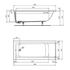 Ванна акриловая Ideal Standard CONNECT AIR 170х75, встраиваемая, без системы слива-перелива