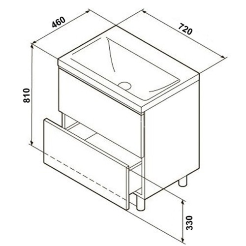 Комплект тумба Стиль Stella 70/2Н 720х810х460 Дуб дымчатый/Белый, под раковину Leon 7506-70 (CS00076