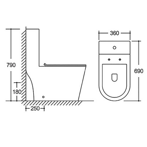 Унитаз-моноблок Azario Scala 360х690х790 безободковый, слив "Торнадо", с быстросъемным сиденьем микр