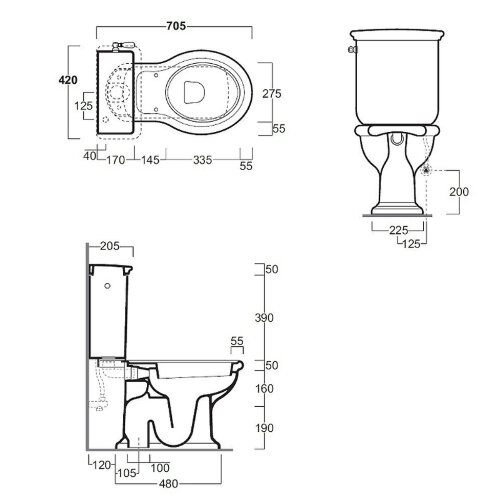Бачок для унитаза моноблока Simas Lante 420х2025х440, с боковым отверстием для ручки механизма, белы