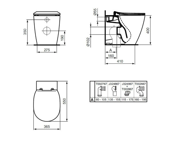 Унитаз приставной Ideal Standard Connect AquaBlade® безободковый, глубокий смыв (E052401)