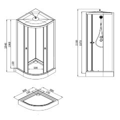 Душевая кабина Loranto NEO 90x90x(190+15) с низким поддоном 15см, прозрачное закаленное стекло 5 мм, задниt стеклянные стенки белые, профиль черный-ма