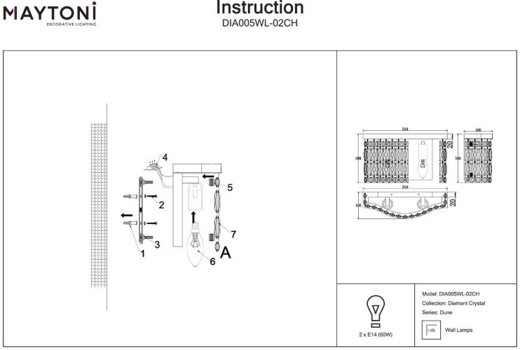 Настенный светильник Maytoni DIA005WL-02CH