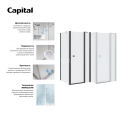 Душевая дверь Roca CAPITAL распашная 100х195, толщина полотна 6мм универсальная, цвет профиля черный