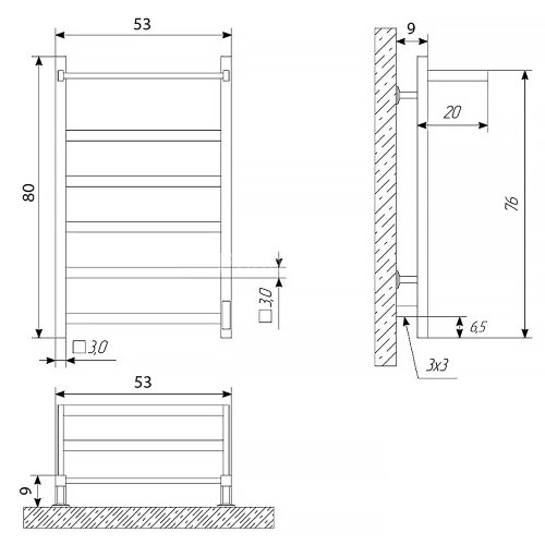 Полотенцесушитель электрический Двин Fj Plaza Neo 80/50 квадрат, с полкой, полированный (46577717701
