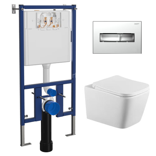 Сет LORANTO Инсталляция с кнопкой Line хром глянец + унитаз ANTE с сиденьем микролифт (4501+7322+CS-