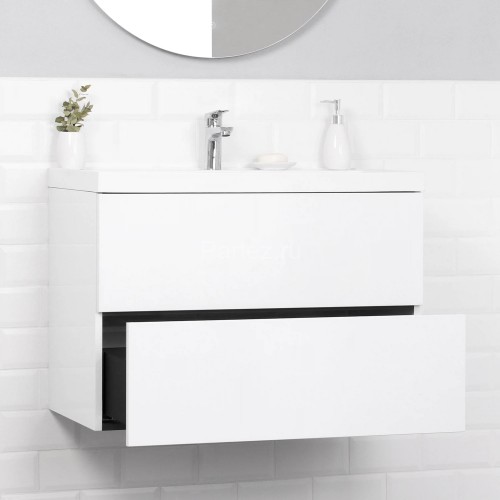 Комплект тумба Итана ICON 80 (800х451х588) подвесная, с раковиной CLARISSA 80, белый глянец (CS00090